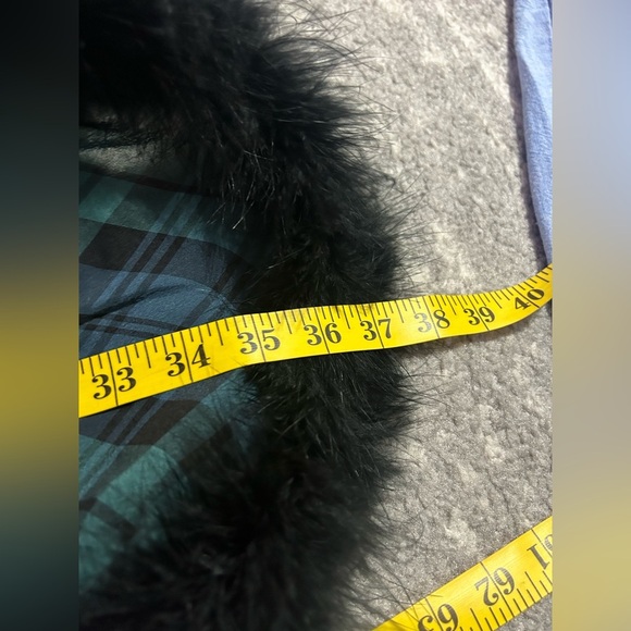 Madewell Plaid Silk Dress Sz 6 Christmas Holiday Party Blue Green Feather Hem - Picture 7 of 7